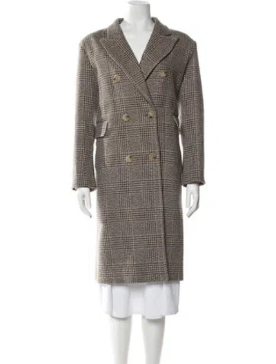 Pre-owned Sandro Wool Plaid Print Coat In Neutral
