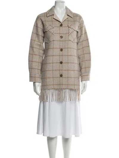 Pre-owned Sandro Wool Plaid Print Coat In Neutrals