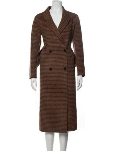 Pre-owned Sandro Wool Plaid Print Coat In Neutrals