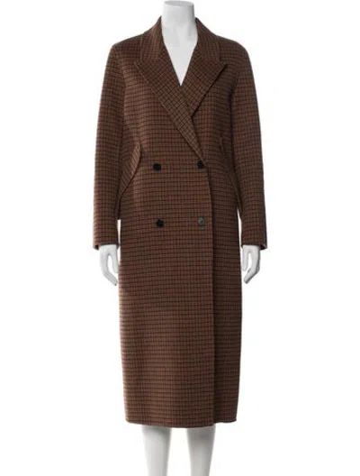 Pre-owned Sandro Wool Plaid Print Coat In Neutrals
