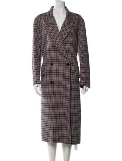 Pre-owned Sandro Wool Plaid Print Coat In Red