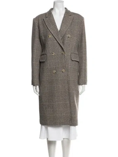 Pre-owned Sandro Wool Plaid Print Coat W/ Tags In Brown
