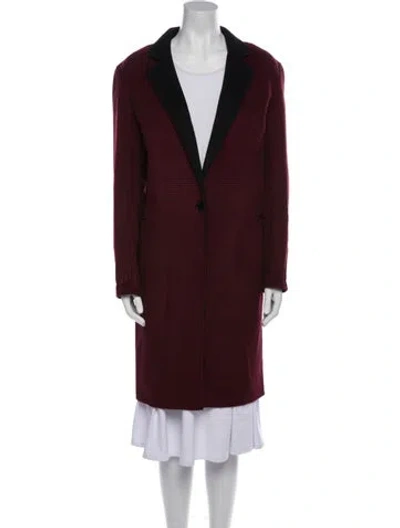 Pre-owned Sandro Wool Plaid Print Coat W/ Tags In Burgundy