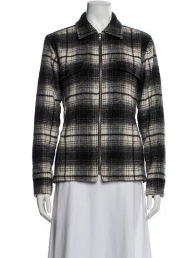 Pre-owned Sandro Wool Plaid Print Jacket In Black