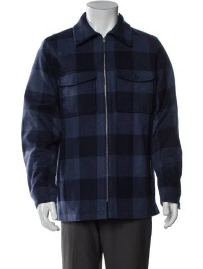 Pre-owned Sandro Wool Plaid Print Jacket In Blue