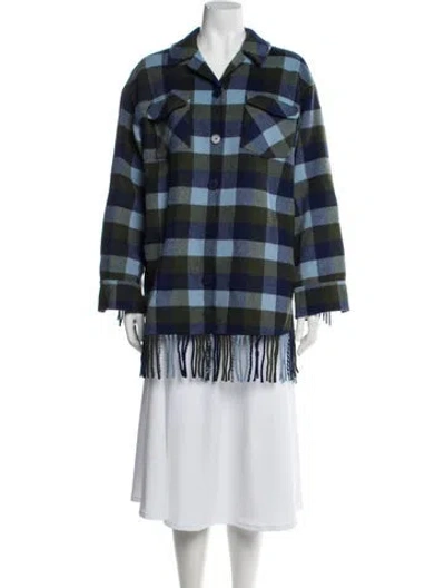 Pre-owned Sandro Wool Plaid Print Jacket In Blue