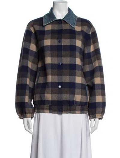 Pre-owned Sandro Wool Plaid Print Jacket In Blue