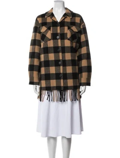 Pre-owned Sandro Wool Plaid Print Jacket In Brown