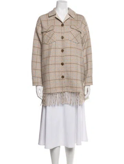 Pre-owned Sandro Wool Plaid Print Jacket In Neutrals