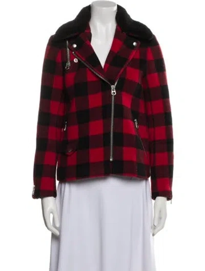 Pre-owned Sandro Wool Plaid Print Jacket In Red