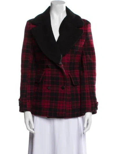 Pre-owned Sandro Wool Plaid Print Jacket In Red