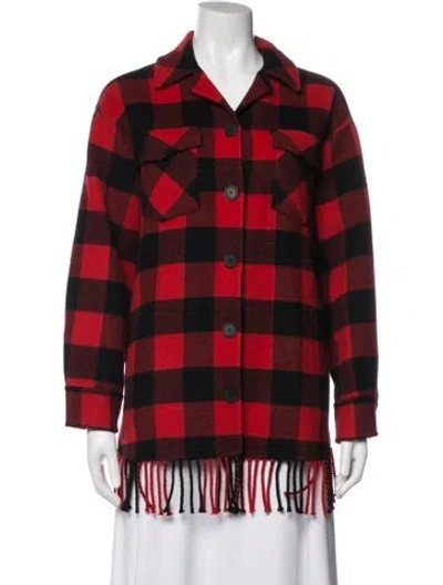 Pre-owned Sandro Wool Plaid Print Jacket In Red