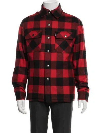 Pre-owned Sandro Wool Plaid Print Jacket In Red