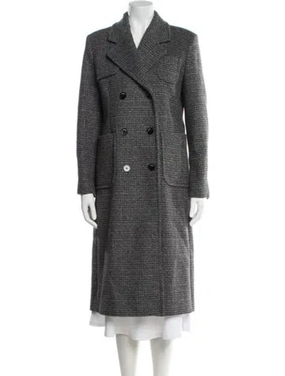 Pre-owned Sandro Wool Plaid Print Peacoat In Gray