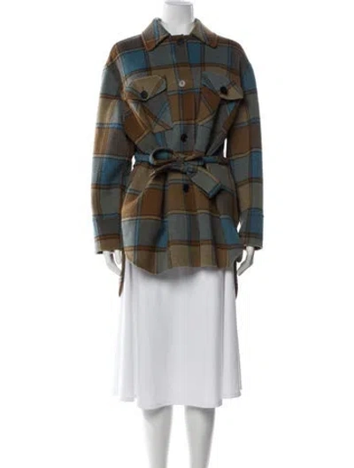 Pre-owned Sandro Wool Plaid Print Peacoat In Multi