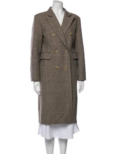 Pre-owned Sandro Wool Plaid Print Peacoat In Neutral
