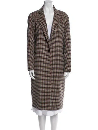 Pre-owned Sandro Wool Plaid Print Peacoat In Neutrals