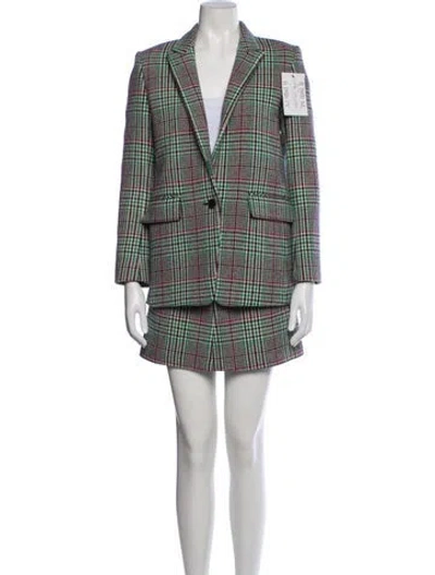 Pre-owned Sandro Wool Plaid Print Skirt Set In Green