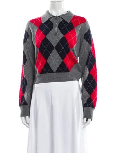 Pre-owned Sandro Wool Plaid Print Sweater In White
