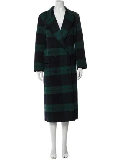Pre-owned Sandro Wool Plaid Print Trench Coat In Blue