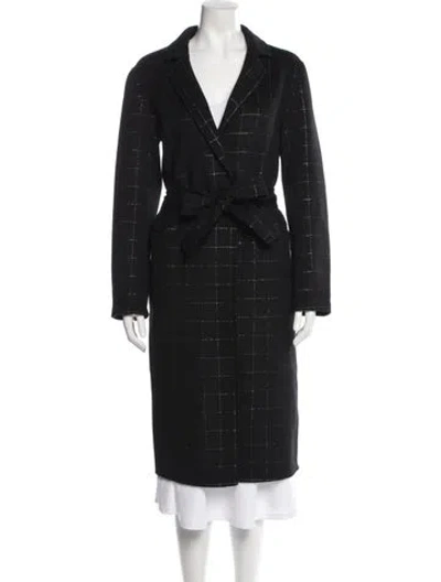 Pre-owned Sandro Wool Plaid Print Trench Coat In Blue