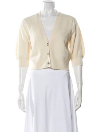 Pre-owned Sandro Wool Plunge Neckline Sweater In Neutral