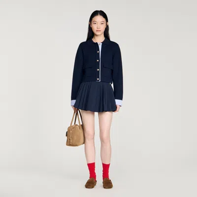 Sandro Wool Polo Cardigan In Blue