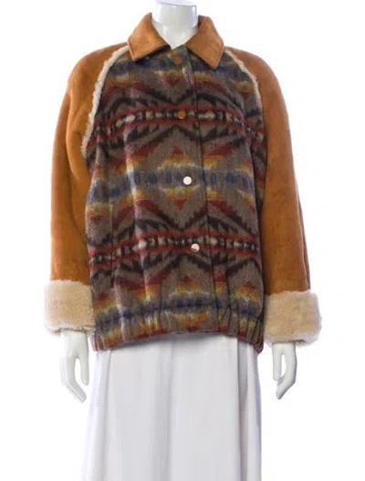 Pre-owned Sandro Wool Printed Faux Fur Jacket In Multi