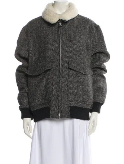 Pre-owned Sandro Wool Printed Fur Coat In Gray