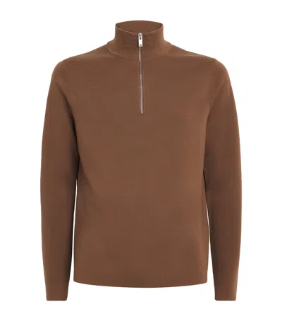 Sandro Wool Quarter-zip Sweater In Brown