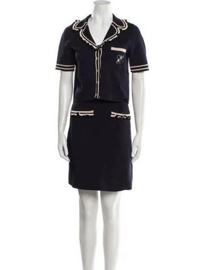 Pre-owned Sandro Wool Ruffle Embellishment Skirt Suit In Blue