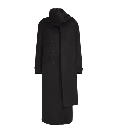 Sandro Wool Scarf-detail Coat In Black