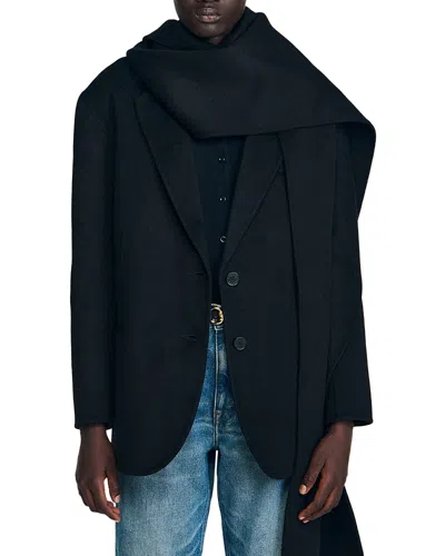 Sandro Wool Scarf Jacket In Black