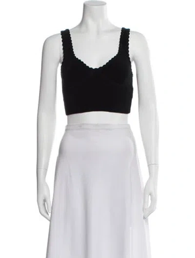 Pre-owned Sandro Wool Scoop Neck Crop Top In Black