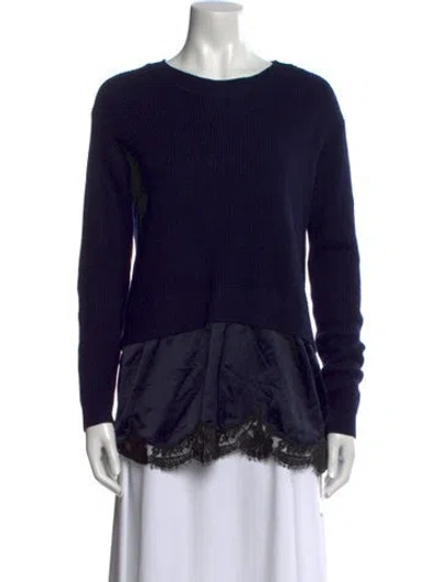 Pre-owned Sandro Wool Scoop Neck Sweater In Blue