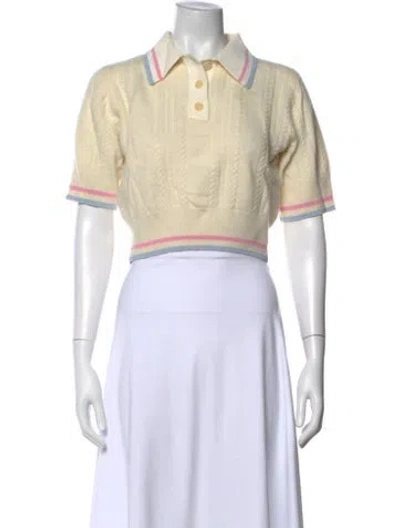 Pre-owned Sandro Wool Short Sleeve Polo In Neutrals