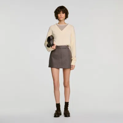 Sandro Wool Skort In Greige