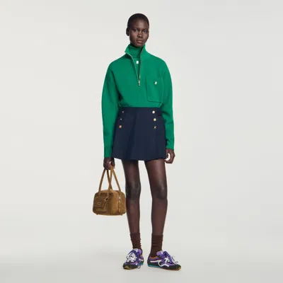 Sandro Wool Skort With Buttons In Navy Blue