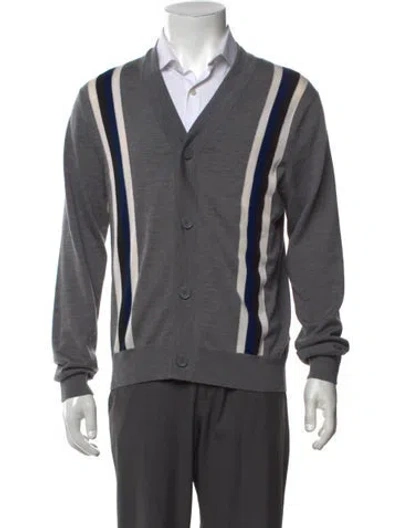 Pre-owned Sandro Wool Striped Cardigan In Grey