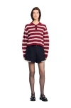 Sandro Wool Striped Polo Sweater In Brown