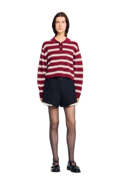SANDRO SANDRO WOOL STRIPED POLO SWEATER
