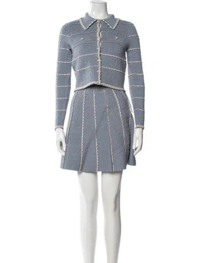 Pre-owned Sandro Wool Striped Skirt Suit W/ Tags In Blue