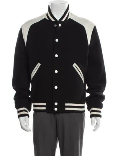 Pre-owned Sandro Wool Striped Varsity Jacket In Black