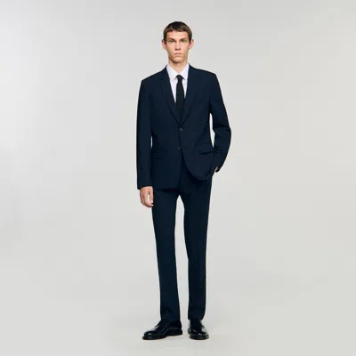 Sandro Wool Suit Jacket In Blue