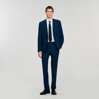 Sandro Wool Suit Jacket In Blue