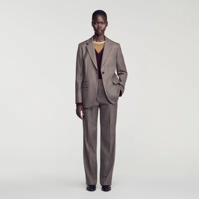 Sandro Wool Suit Jacket In Greige