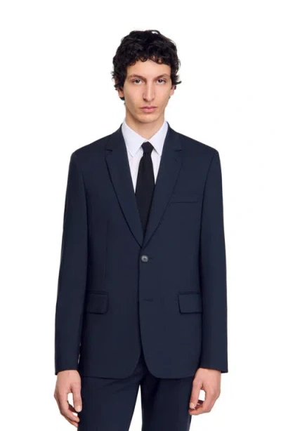 Sandro Wool Suit Jacket In Midnight Blue