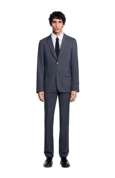 Sandro Wool Suit Jacket In Mocked Grey