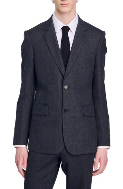 Sandro Wool Suit Jacket In Mocked Grey