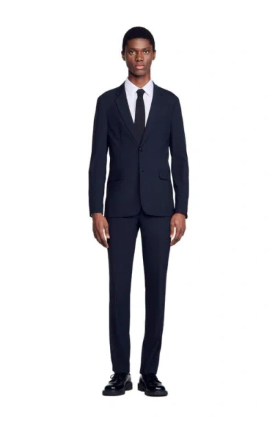 Sandro Wool Suit Jacket In Blue